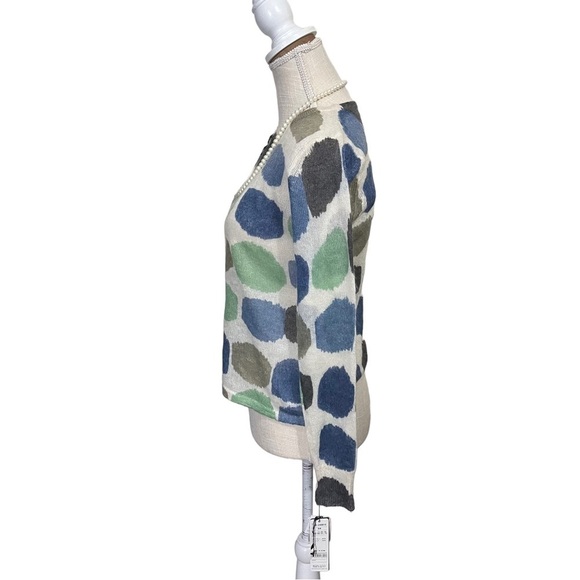 Brodiaea Women Cream & Colorful Smears 7 Button Cardigan Sweater Sz M Mohair NWT - Picture 3 of 13